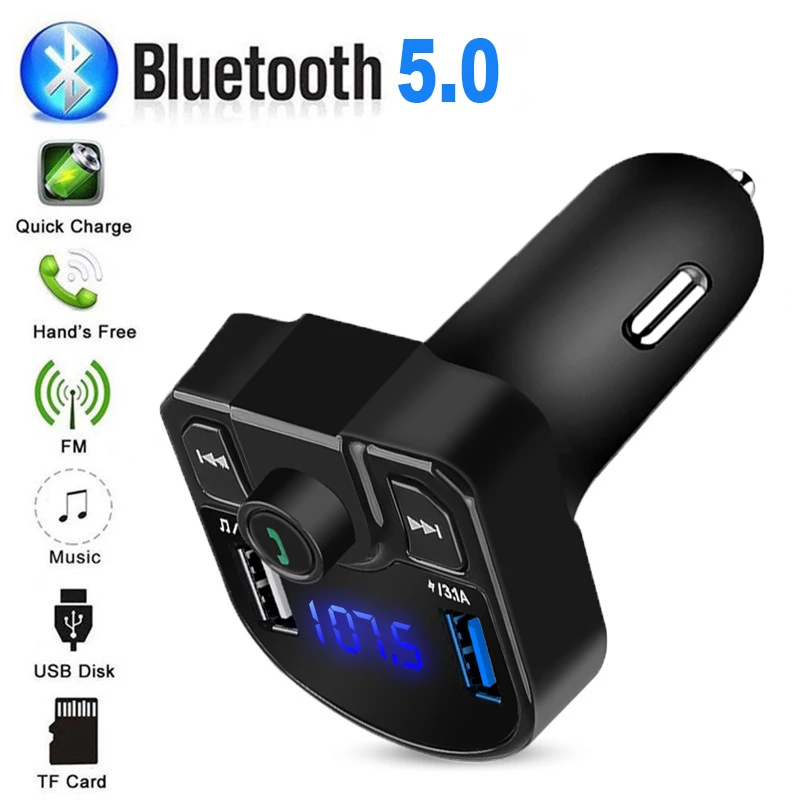 5V 3.1A Car Charger FM Transmitter Handsfree Wireless Car MP3 Player USB Aux Car Kit  Bluetooth Can connect 2 phone FM Modulator