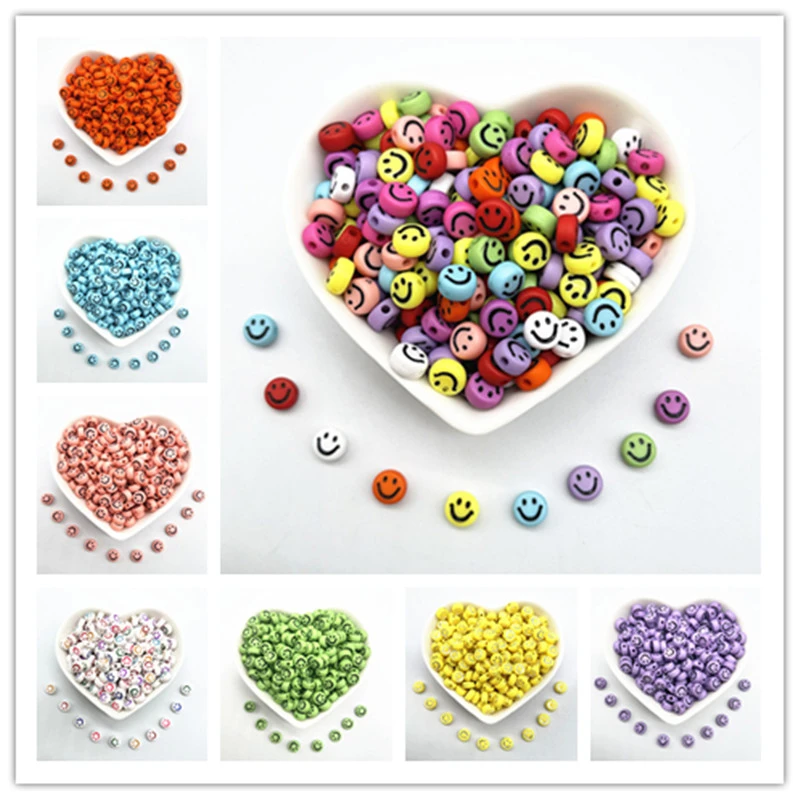 100pcs 7x4mm Oval Shape Smiling Face Acrylic Loose Spacer Beads for Jewelry Making DIY Bracelet Accessories