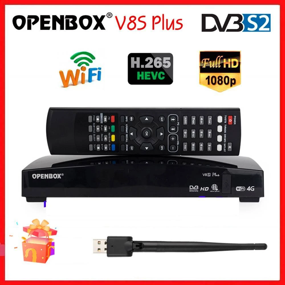 ( 1 Year Gift ) Original Openbox V8S Plus DVB-S2 Digital Satellite Receiver S-V8 WEBTV Biss Key 2x USB Slot USB Wifi 3G