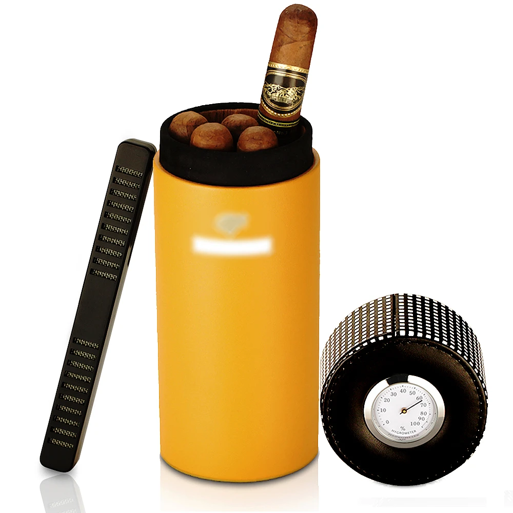 COHIBA Leather Travel Humidor Cigar Box Cedar Wood Portable Cigar Case Jar W/Humidifier Hygrometer Humidor Box Fit 5 Cigars