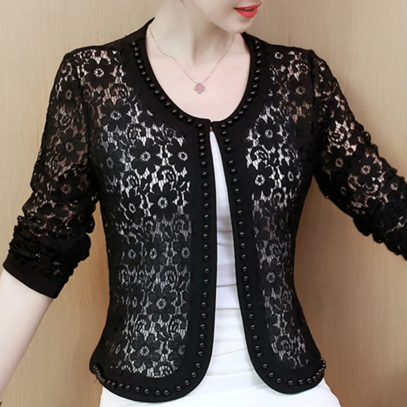 Women Jacket Long Sleeve Black Hollow Lace Jacket Women Fashion Women's Jackets 2021 Women Coats And Jackets Women Clothing B239