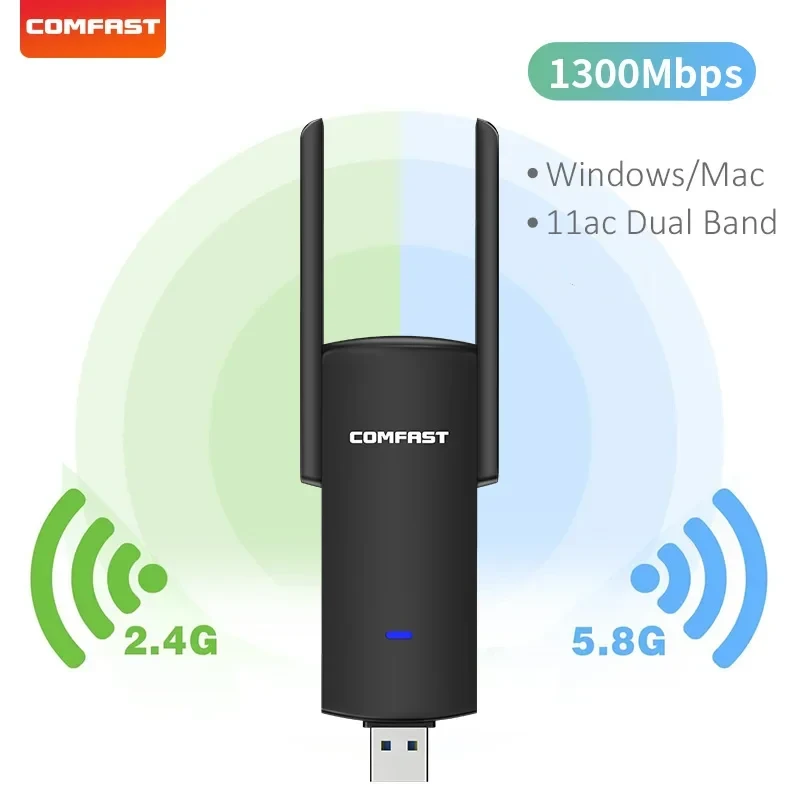 USB Wifi Adapter 1300Mbps RTL8812BU Dual Band  for PC Black Ethernet WiFi Dongle External Antenna  Wi Fi Receiver Network Card