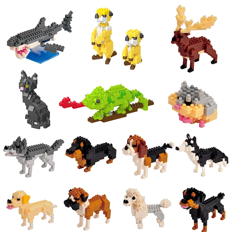 1Pcs Animal Model Figures Mini Blocks 3D Moose Bear Dog Cat Eagle Building Brick Educational Toy For Children Birthday Gift Girl