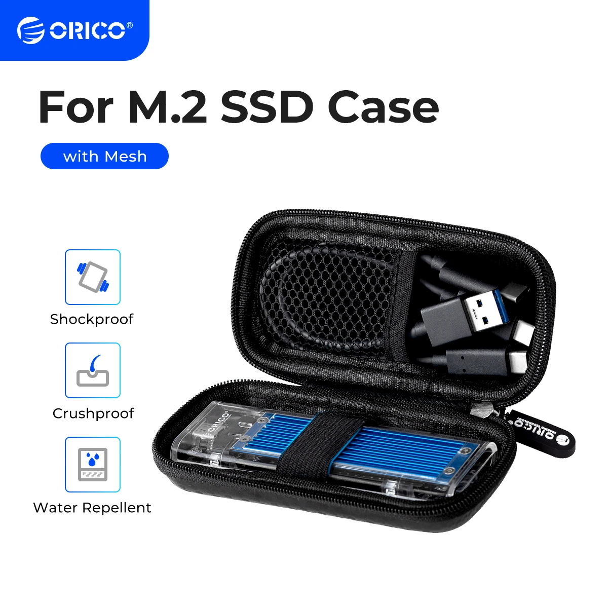 ORICO M.2 Hard Disk Case EVA  Portable HDD Storage Protection Bag for External M.2 Hard Drive/Earphone/Data Line HDD Case Black