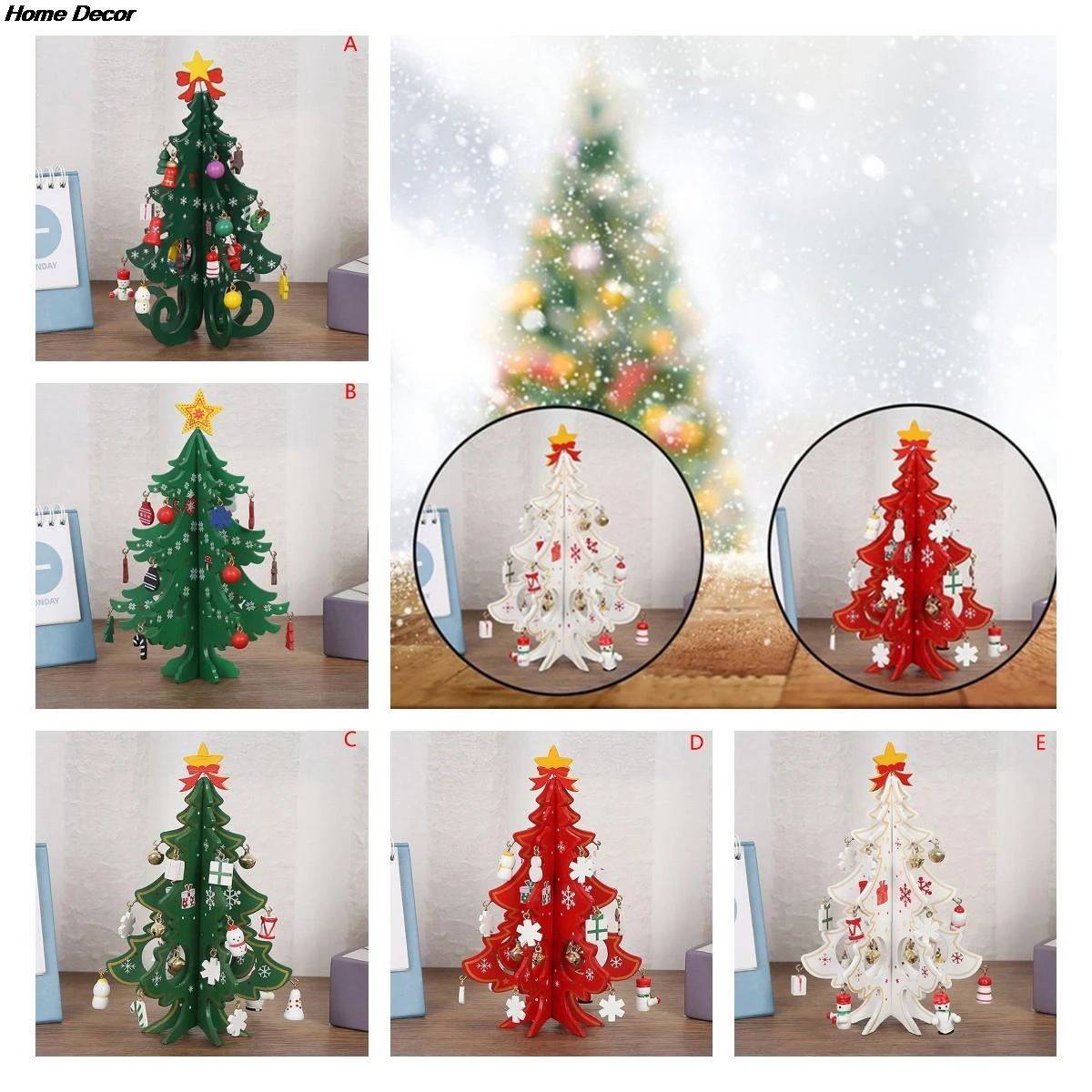 Handmade Stereo Wooden Christmas Tree White/Green/Gold Christmas Tree Children's Layout Christmas Decorations Ornaments