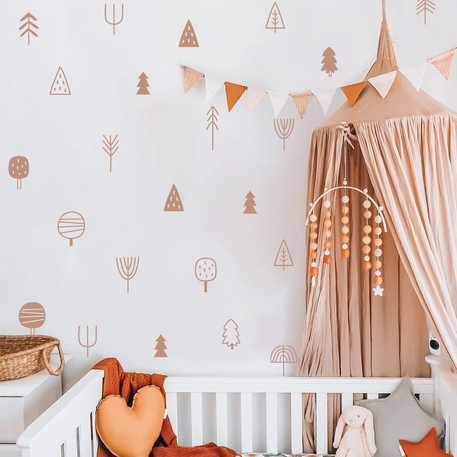 Woodland Trees Boho Wall Stickers Decals PVC Removable Nursery Decor Vinyl Mural Gift For Kids Baby Bedroom Home Decoration