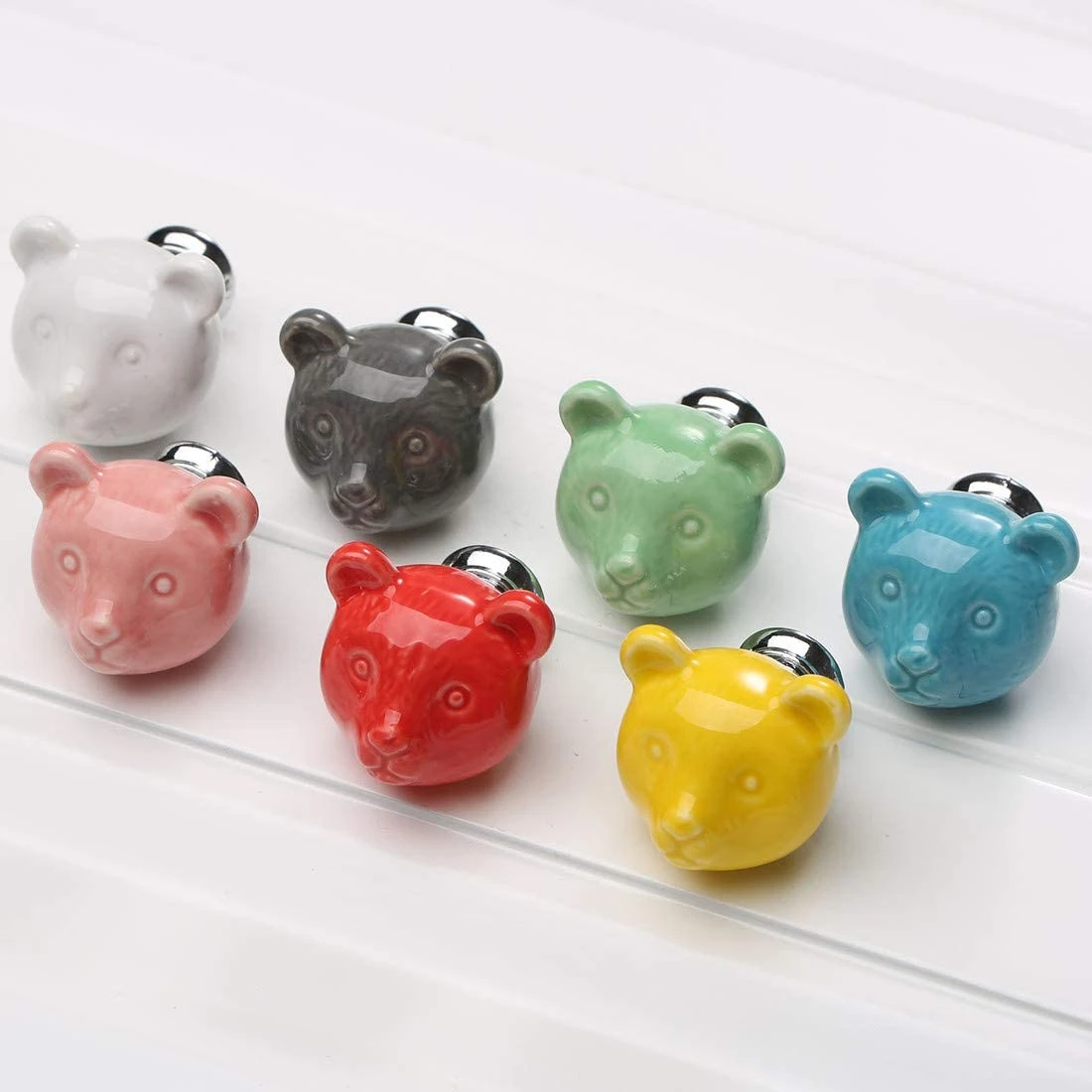 Ceramic Bear  Knobs Drawer Knobs Colorful Knobs for Children Dresser Cabinet Knobs Blue Red Pink Kitchen Cupboard Handle Decor