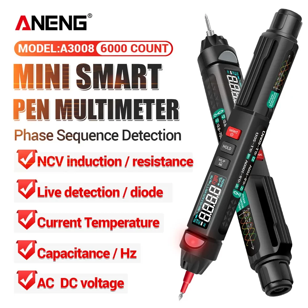 ANENG A3008 Digital MIN Multimeter 6000 Counts Capacitor Tester Professional electrical instruments AC/DC Voltage Meter pen