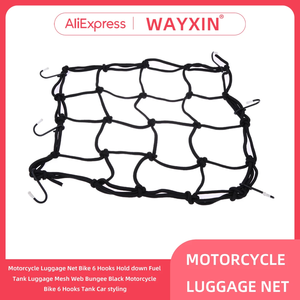 Motorcycle Luggage Net Bike 6 Hooks Hold down Fuel Tank Luggage Mesh Web Bungee Black Motorcycle Bike 6 Hooks Tank Car styling