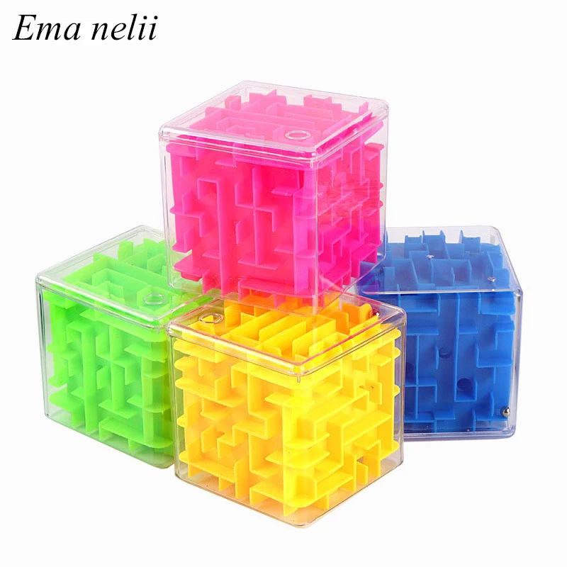 6CM Clear 3D Maze Magic Cube Labyrinth Unlock Six-sided Puzzle Rolling Ball Game Cubos Track Kids Educational Toys for Children