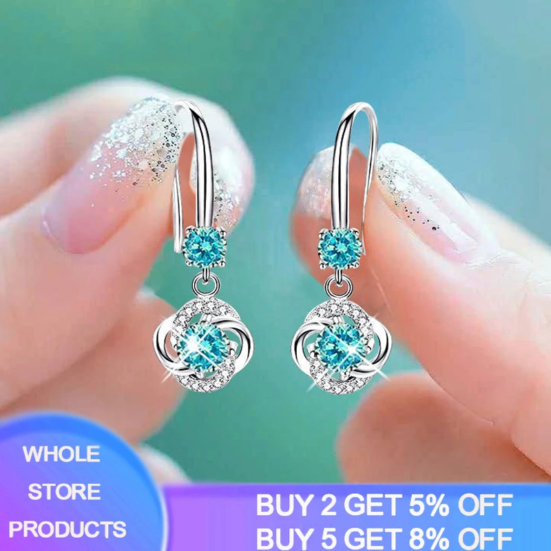 YANHUI Silver 925 Jewelry Earrings Sapphire Siver Korean Ear Jewelry White/Blue/Pink Color Party Dating Gift Earrings Wholesale