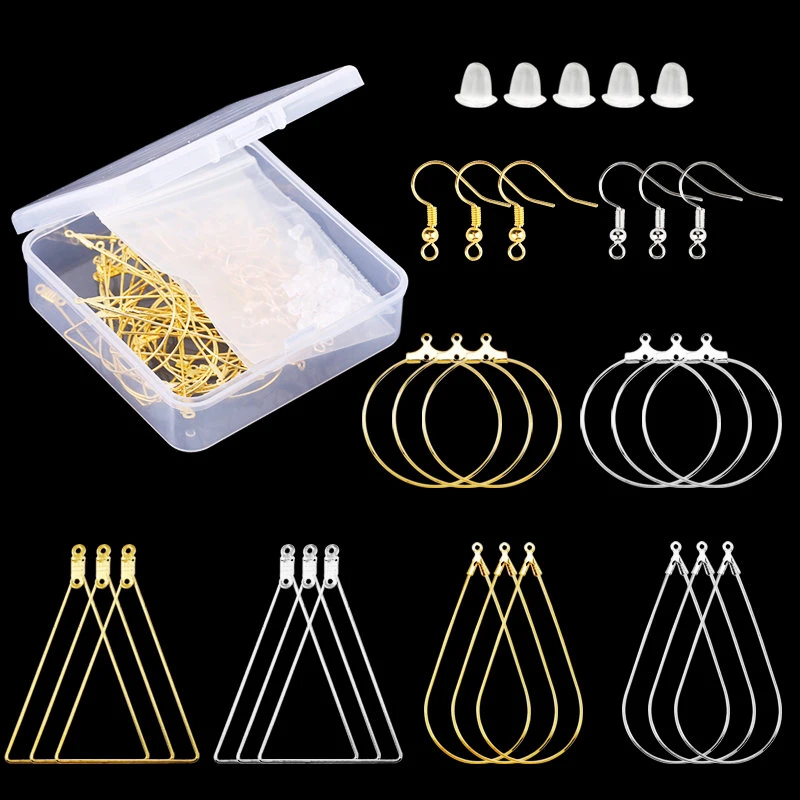 Silver Gold Color Copper Hoops Earrings Kit Earrings Clasps Hooks Ear Wire Hoops Earrings Wires For DIY Jewelry Making Supplies