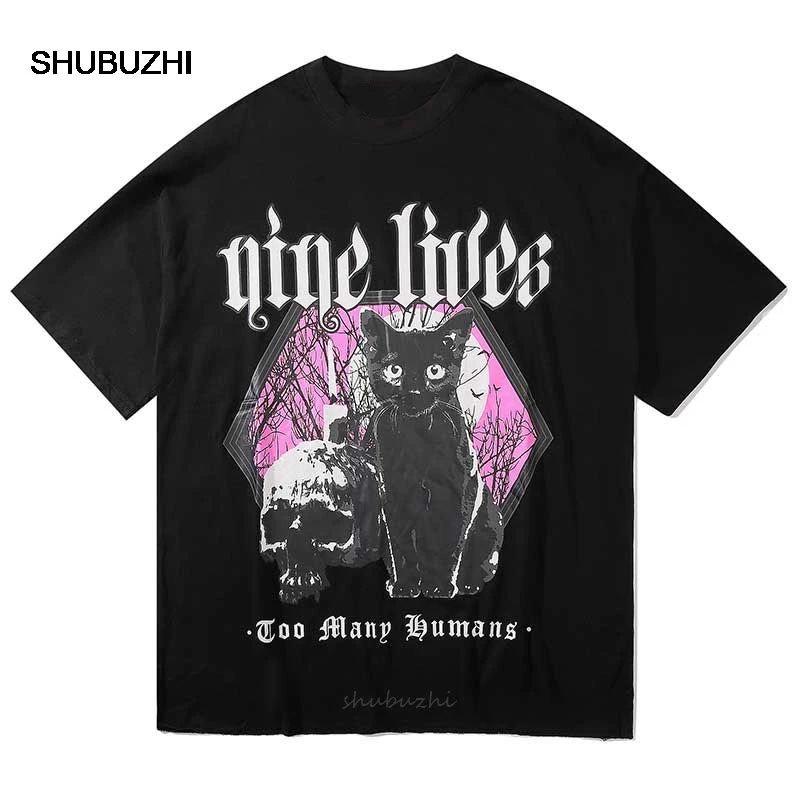 UNSETTLE Harajuku T-shirts Summer Men/Women Hip Hop Gothic Funny Print cat Tshirt Streetwear t shirt Short Sleeve Tee Top