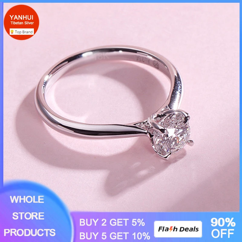 YANHUI With Certificate 18K White Gold 2 Carat Zirconia Diamond Engagement Wedding Band Gift Jewelry Ring No Fade Allergy Free