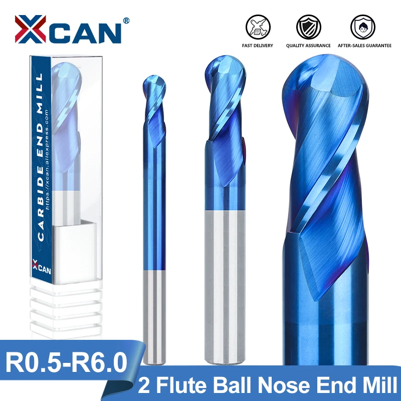 XCAN Milling Bit 2 Flute Ball Nose End Mill R0.5-6.0 Tungsten Carbide CNC Router Bit End Milling Cutter CNC Machine Milling Tool