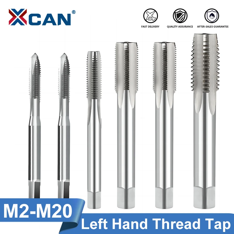 XCAN 1pc M3-M20 Left Hand Machine Thread Tap HSS Steel Machine Plug Tap Metal Screw Hole Tap Drill Metric Screw Thread Tap