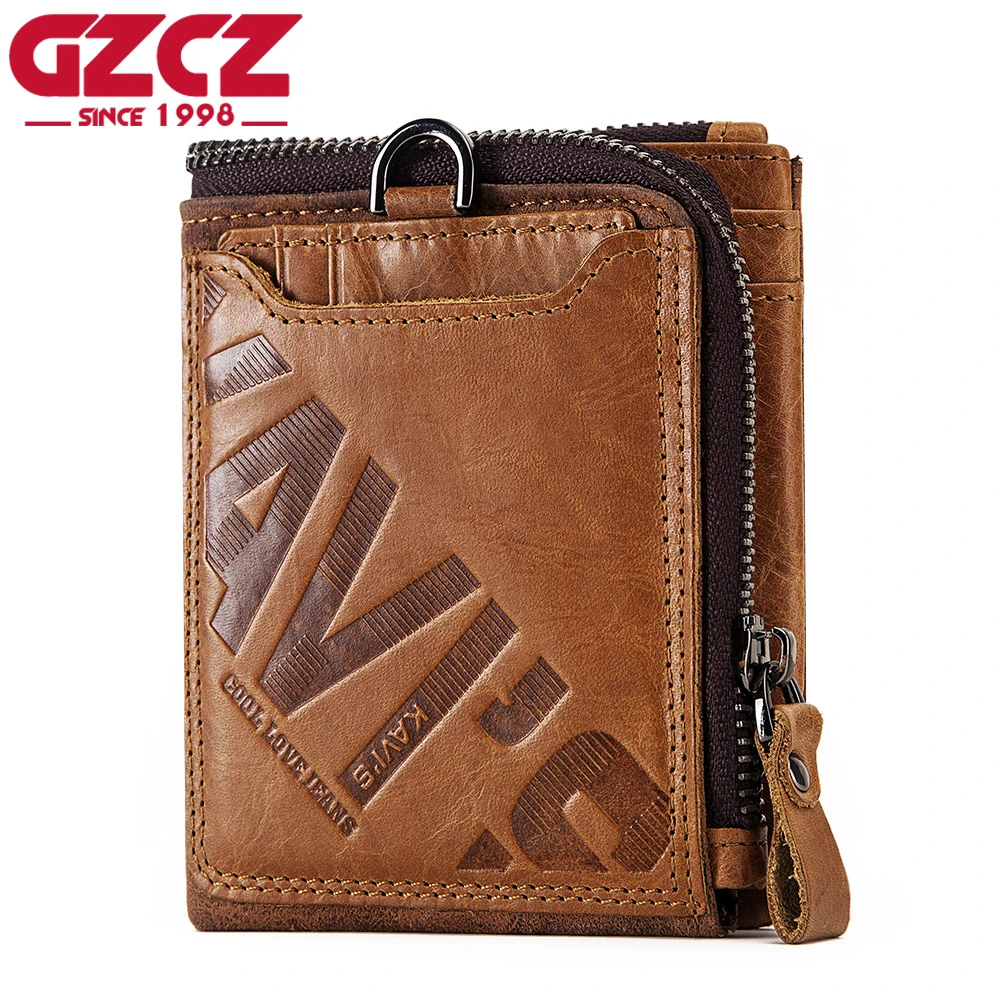 GZCZ Genuine Leather Men Wallet Fashion Coin Purse Card Holder Small Wallet Men Portomonee Male Clutch Zipper Clamp For Money