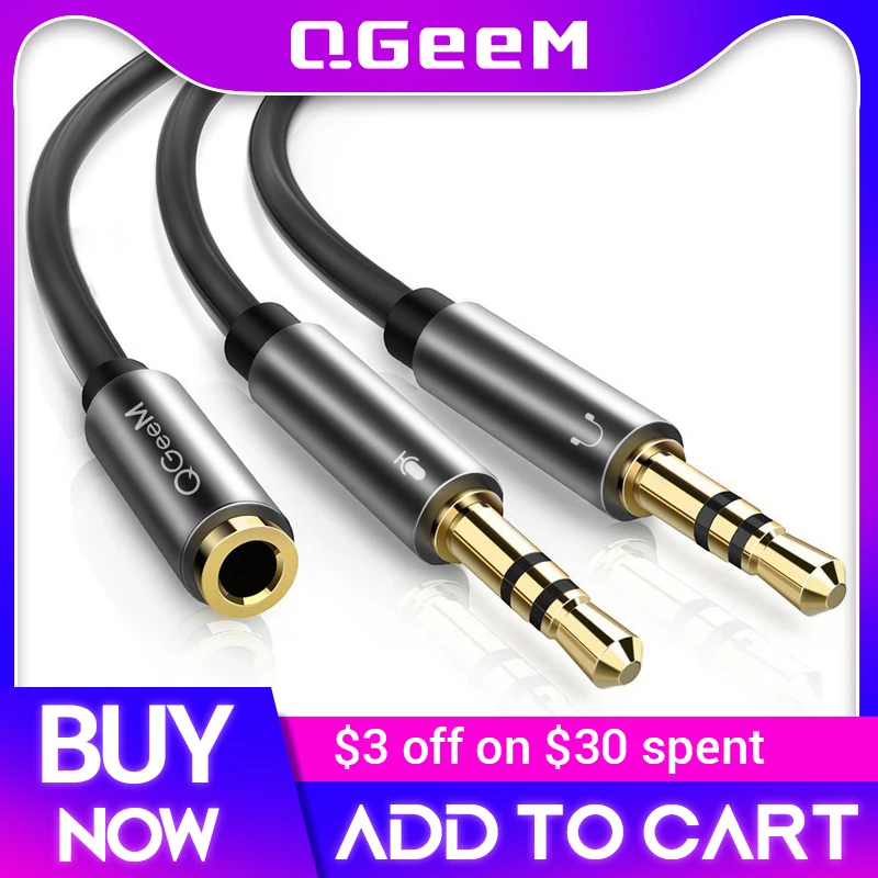 QGEEM Splitter Headphone for Computer 3.5mm Female to 2 Male 3.5mm Mic Audio Y Splitter Cable Headset to PC Adapter AUX  Cable