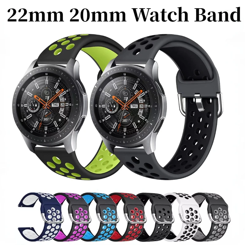 Sports Silicone strap for Samsung watch 46mm/Active 2 42mm/Huawei watch GT2/Amazfit GTR 47mm Bracelet strap for 22mm 20mm strap