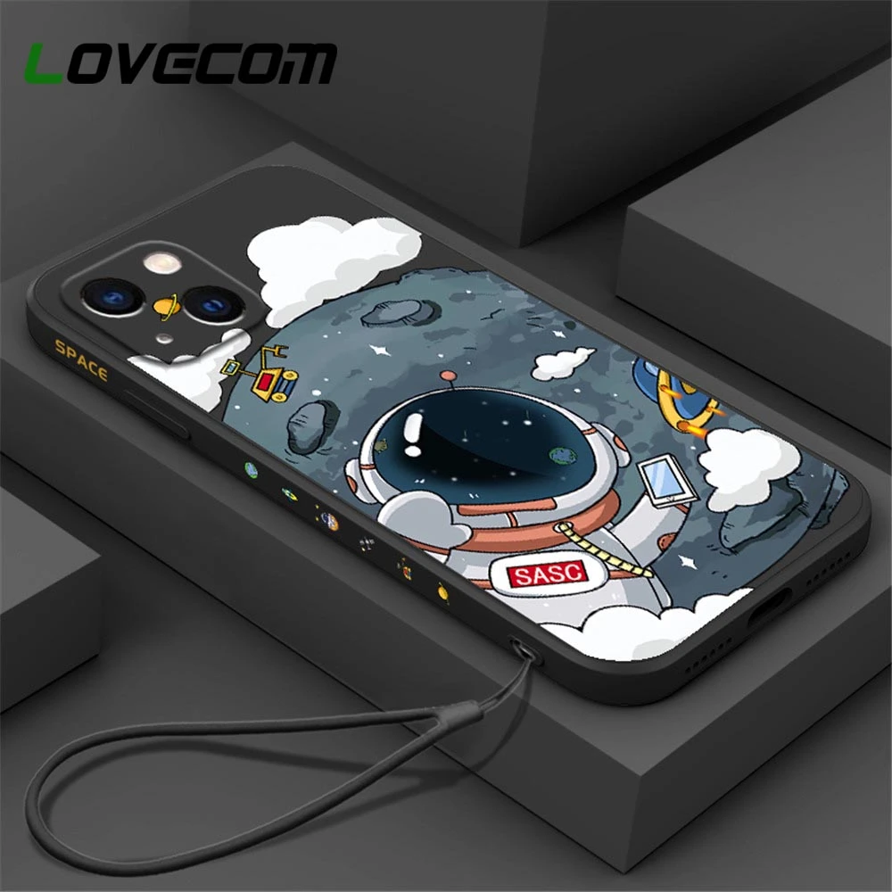 Luxury Ultra-thin Love Heart Square Phone Case For iPhone 13 12 11 Pro Max XS Max XR X 8 7 Plus Hand Lanyard Soft Silicone Cover