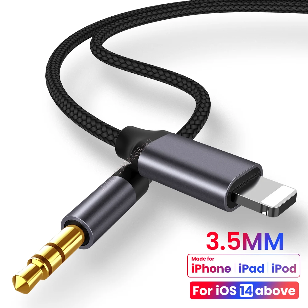 For iPhone 3.5mm Jack Aux Cable Car Speaker Headphone Adapter for iPhone 13 12 11 Pro XS Audio Splitter Cable for iOS 14 Above