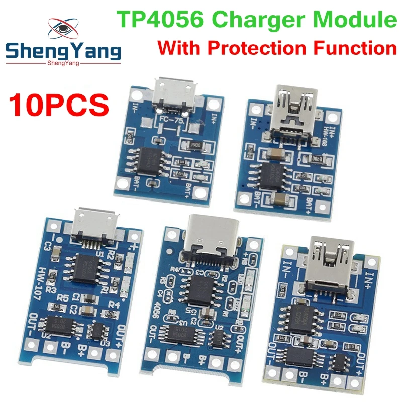 10pcs 5V 1A 18650 TP4056 Lithium Battery Charger Module Charging Board With Protection Dual Functions 1A Li-ion