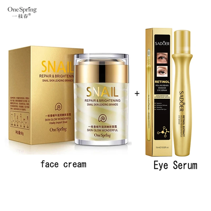 Snail Face Cream + Eye Massage Roller Serum Whitening Cream Nourishing Eye Bags Anti Wrinkle Rorec Korean Face Care Cosmetics