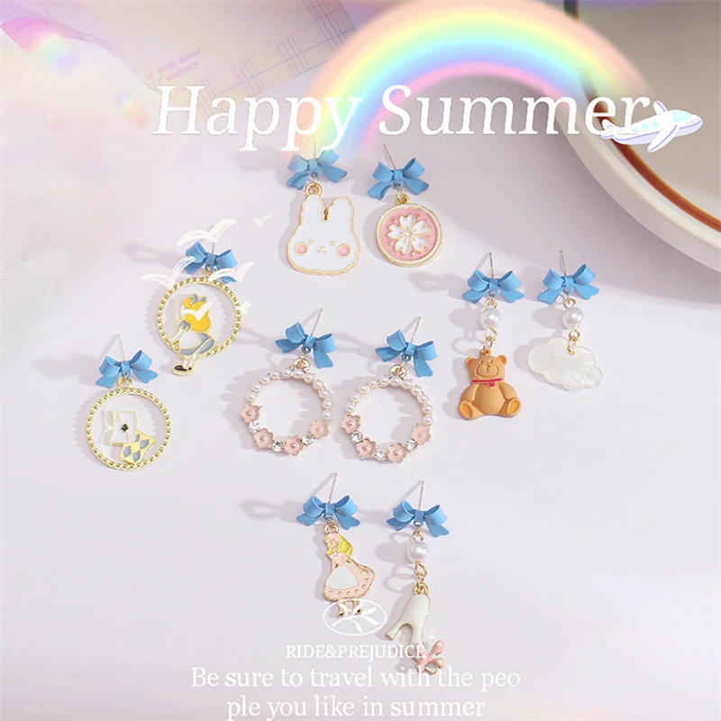 Korean Dangle Drop Earrings Cherry Kawaii Wholesale Women Handmade Cartoon Bird Heart Female Fashion Jewelry Accessories Gift