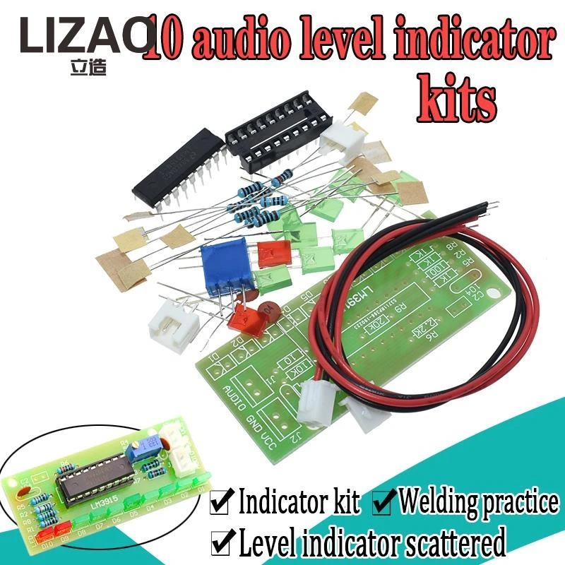 LM3915 DC 9V-12V 10 LED Sound Audio Spectrum Analyzer Level Indicator Kit DIY Electoronics Soldering Practice Set laboratory