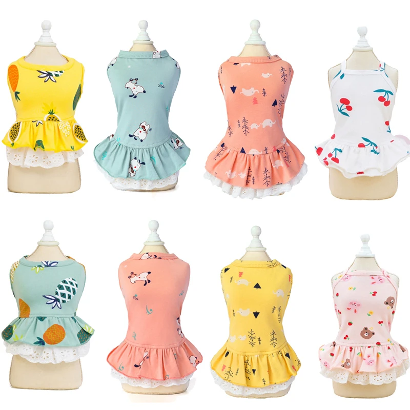 Coze Cotton Cat Dog Dress Skirt Summer Print Pet Clothes for Small Dogs Yorkies Chihuahua Dresses Puppy Clothing cachorro roupa