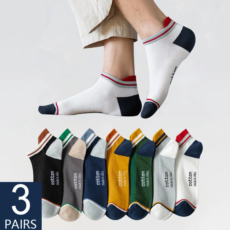 4 Pairs Men Fashion Cotton Socks Breathable Non-slip Anti Friction Ankle Sock Short Spring Summer Autumn Street Striped Funny