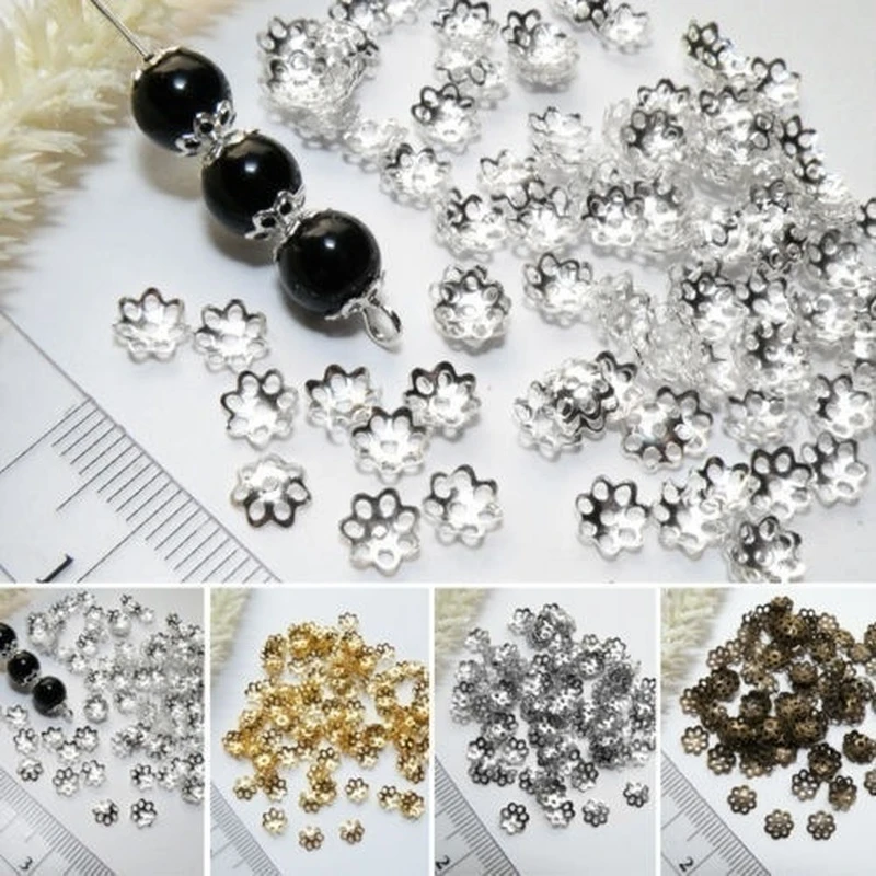 500pcs/Lots Silver Gold Plated 6mm Metal Filigree Flower Bead Caps DIY Bead Findings for Jewelry Making