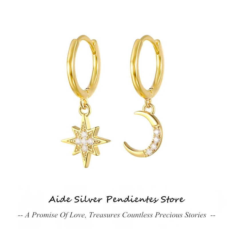 AIDE Small Cross Hoop Pendant Earrings For Women 925 Sterling Silver Moon Star Earring Earrings Gold Korean Jewelry Pendientes