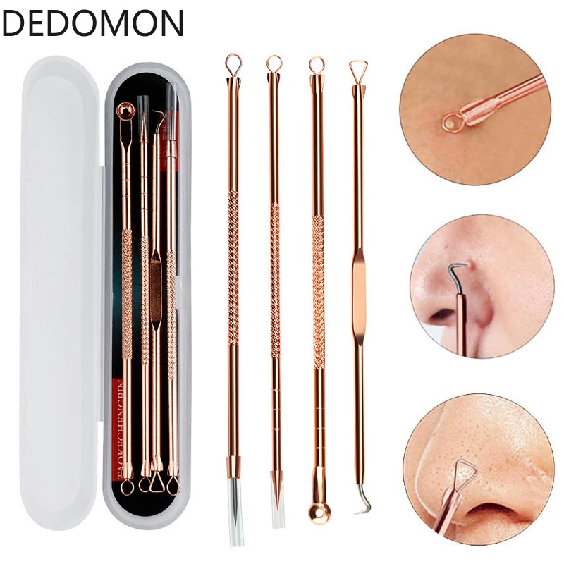 4Pcs/Set Acne Blackhead Remover Skin Care Tool Comedone Skin Tag Blemish Pimple Remover Tool Pore Cleanser Needles Women Beauty