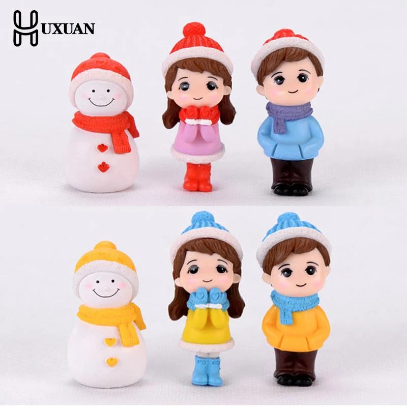 Mini Couple Snowman Statue Resin Craftwork Garden Miniature Micro Landscape Decoration Maison Christmas Couple Snowman Statue