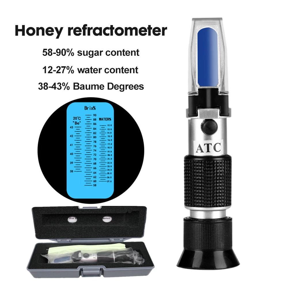 Honey Handheld Refractometer Brix 58-92% Sugar Content Beekeeping ATC Refraction Honey Concentration Meter with Box 50% off