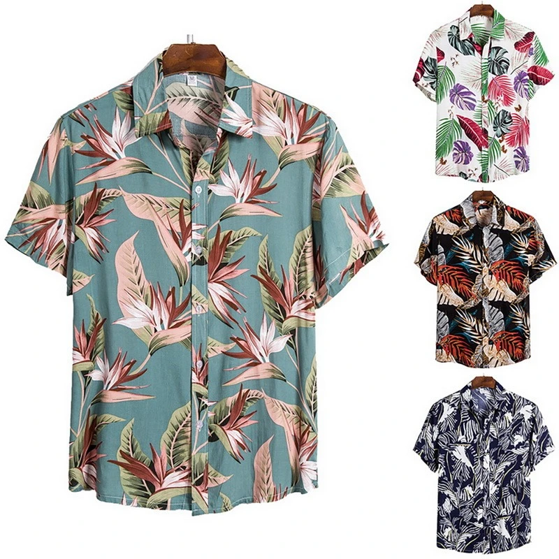 2020 Men Shirts Short Sleeve Printed Casual Blouse Hawaiian Shirt Male Tops Summer Geometric Plus Size Shirts 5XL