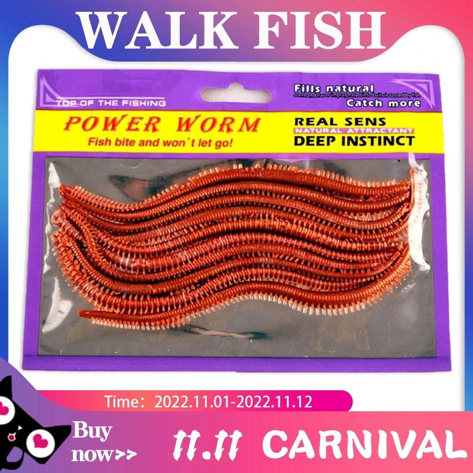 Walk Fish 10Pcs Power Sea Worms Fishing Lure Real Sens Natural Attractant Millipede Lure Soft Bait Lifelike Fishy Smell Lures