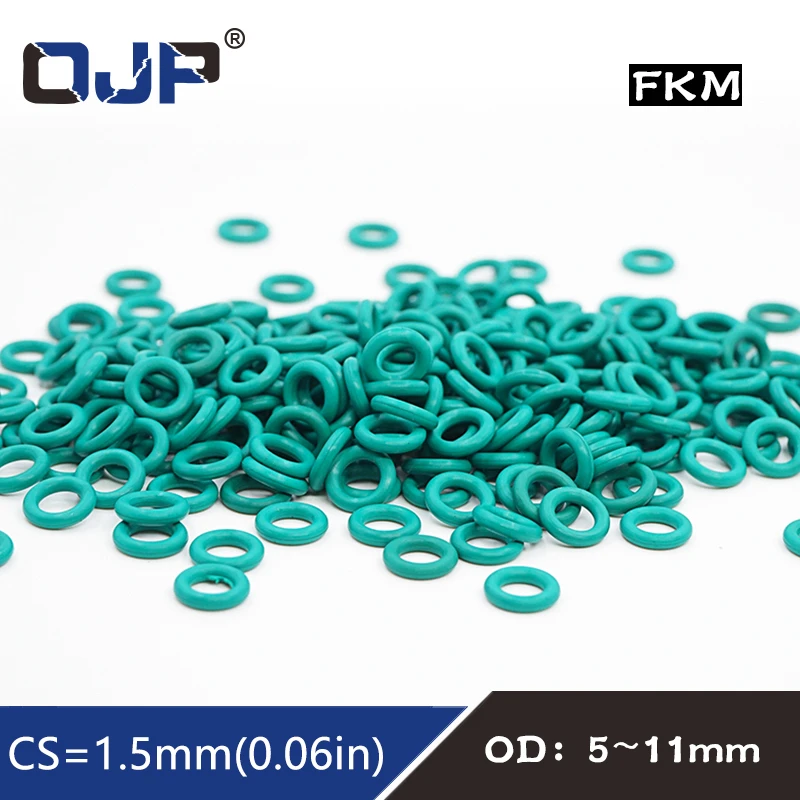 10PC/lot Rubber Ring Green FKM O rings Seals Thickness 1.5mm OD5/5.5/6/6.5/7/8/8.5/9/10/10.5/11mm ORing Seal Gasket Fuel Washer