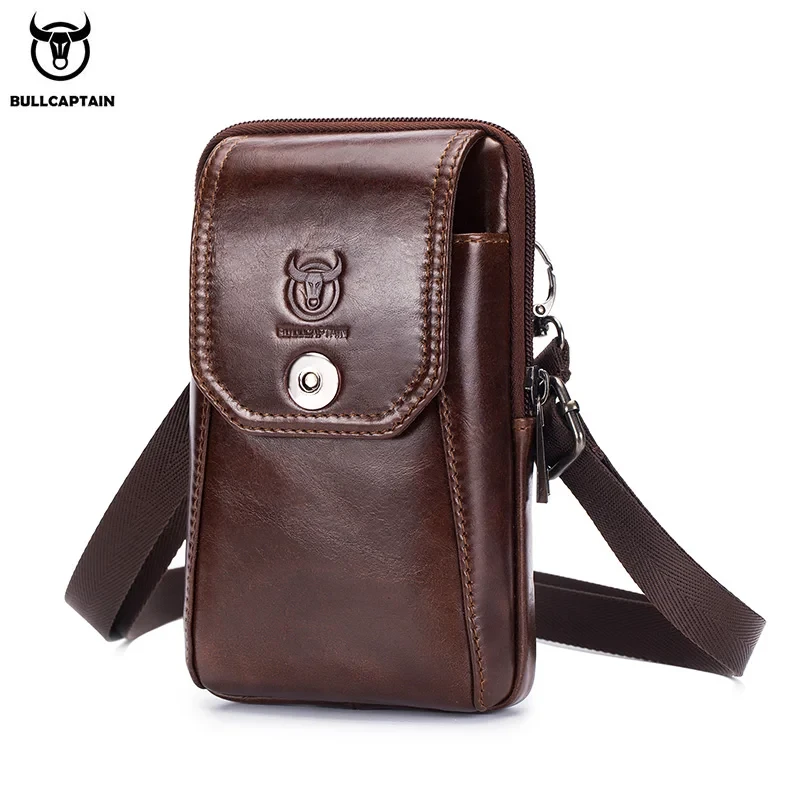 BULLCAPTAIN Genuine Leather Men's Waist Packs Phone Pouch Bags Waist Bag Male Small chest Shoulder Belt Bag small Waist Packs