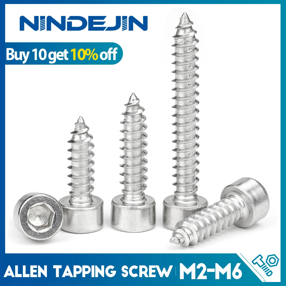 20/55pcs M2 M2.6 M3 M4 M5 M6 Hexagon Hex Socket Cap Head Self Tapping Screw 304 Stainless Steel Allen Head Screw for Speaker