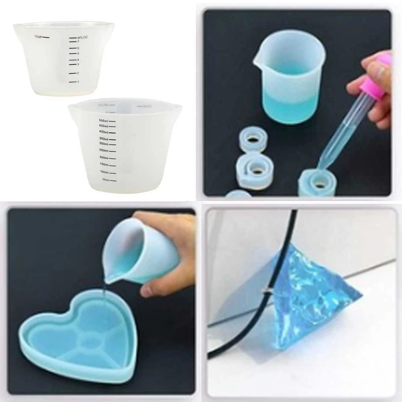 500ml & 250ml Reusable Silicone Measuring Cups Resin Mixing Cups Epoxy Jewelry Casting Molds Acrylic Paint Pouring Cups