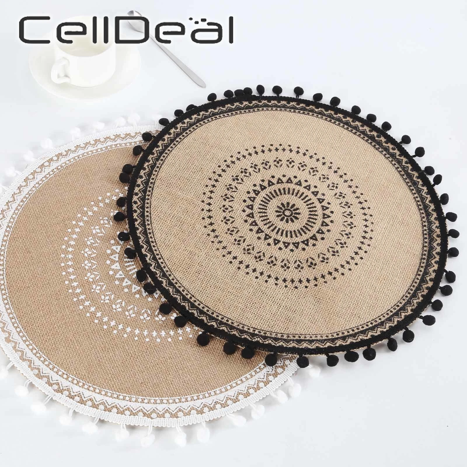 Table Mat 1 PC Round 38cm In Diameter Cotton Linen Home Placemat With Delicate Tassels Decorative Patterns Household Goods