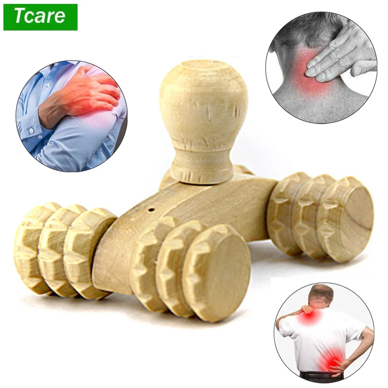 Tcare Solid Wood Full-body Four Wheels Wooden Car Roller Relaxing Hand Massage Tool Reflexology Face Hand Foot Back Body Therapy