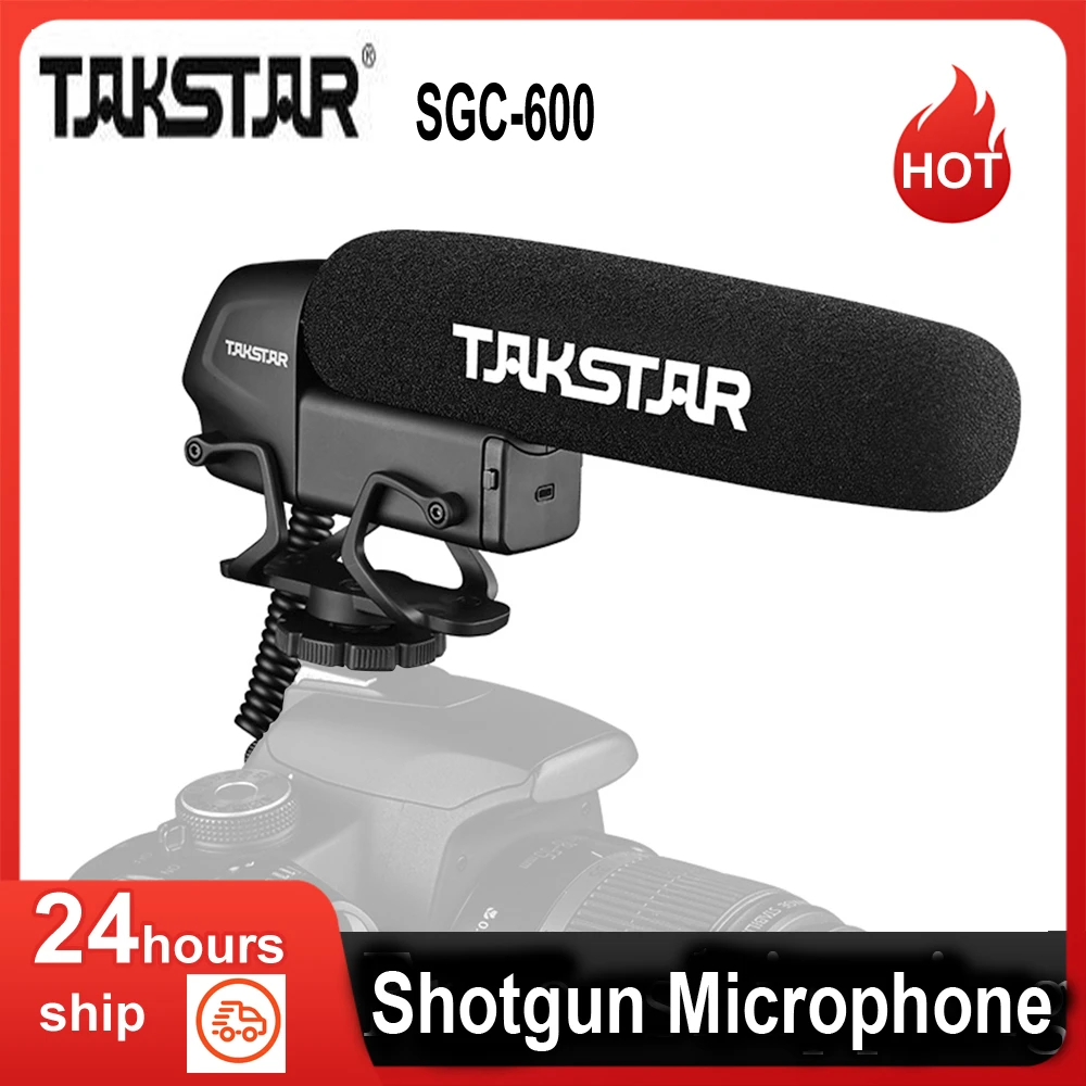 TAKSTAR SGC-600 On-camera Condenser Interview Microphone Mic Super-cardioid 3-level Gain Control Low Cut Switch 3.5mm Plug