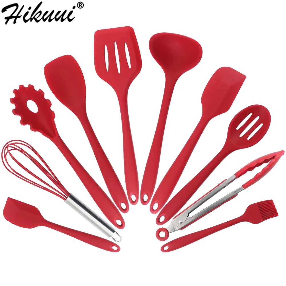 Red Cooking Utensils 5 or 6 or 10 pcs Heat-Resistant Silicone Kitchen Cooking Tools Baking Cookware Gadgets Spatula Spoon Set