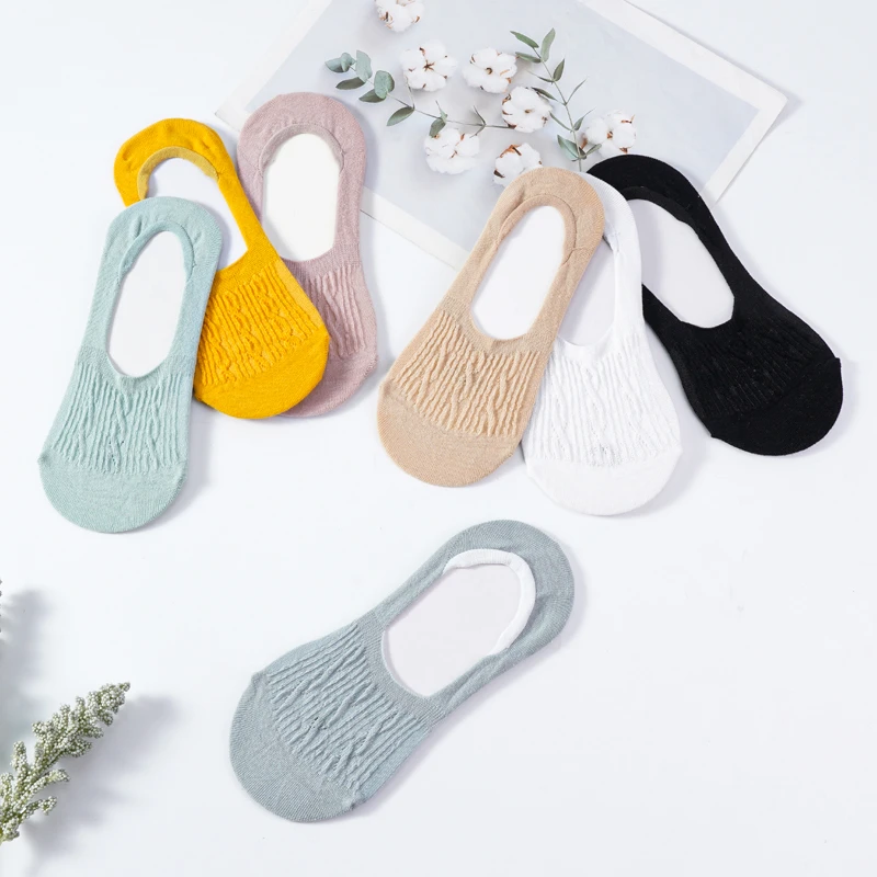 New Lady Casual Breathable Ankle Boat Socks Girls Fashion Invisible Socks Non-slip Cotton Socks Women Low Cut Candy Color 5 Pair