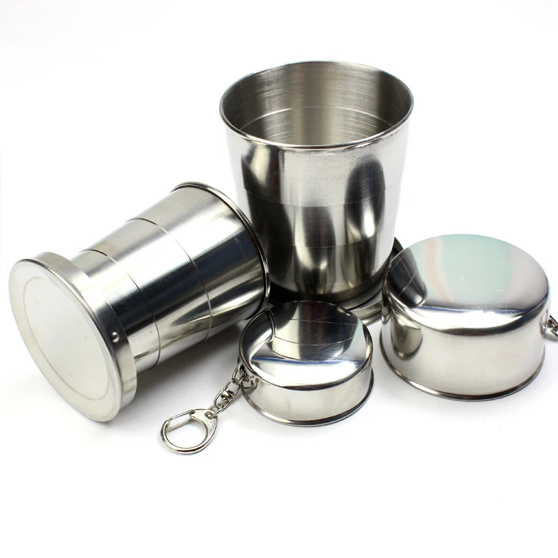 75ml/150ml/250ml Stainless Steel Folding Cup Portable Outdoor Travel Camping Telescopic Cup with Keychain Water Coffee Handcup