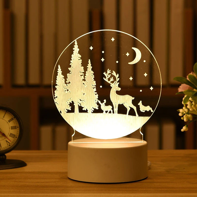 Christmas Decorations for Home Tree Elk Christmas 3D Acrylic USB Night Light Xmas Gift Navidad 2021 New Year Home Decore Garland