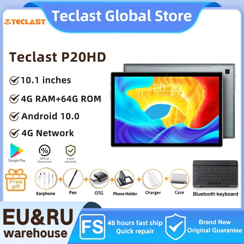 Teclast P20HD tablet 10.1inch Octa Core 4G Phone Call Android10 1920×1200 4GB RAM 64GB ROM Type-C AI-speed-up 6000mAh tablets PC